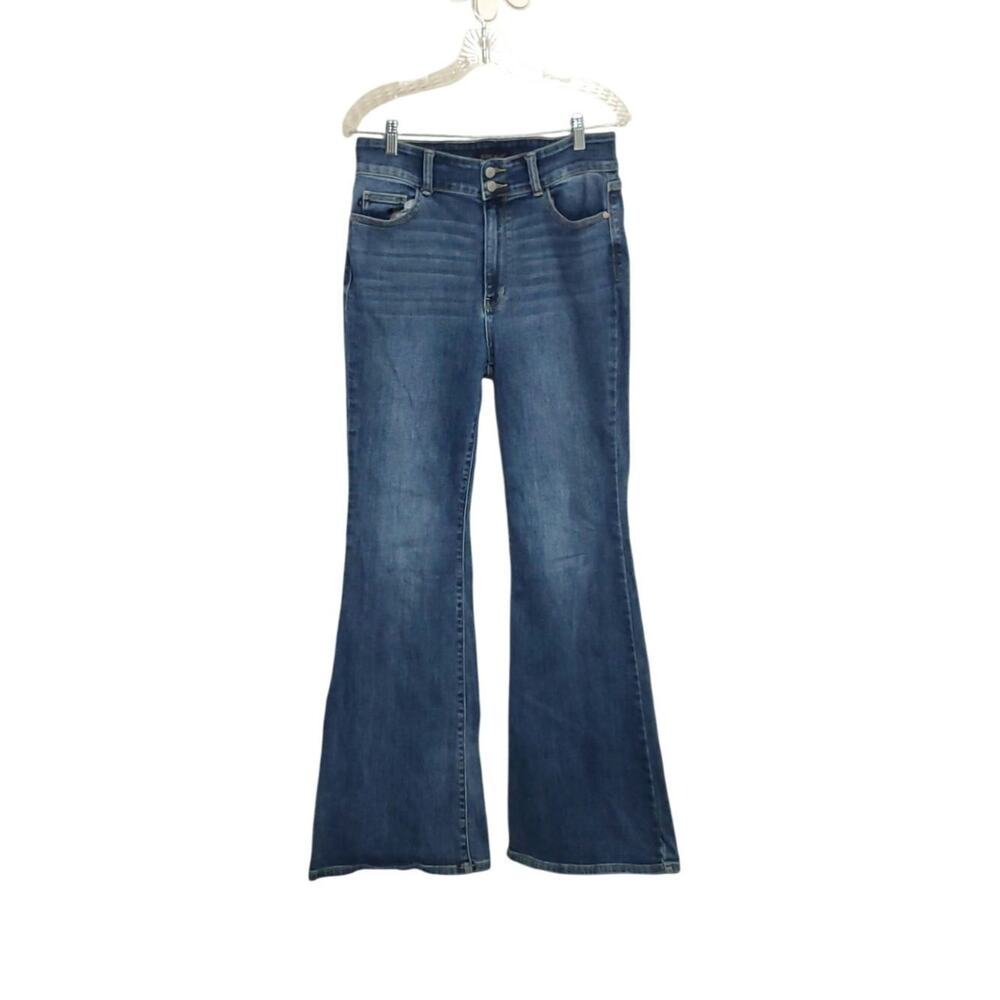 JUDY BLUE Flare High Rise Button Flap Pocket Dark Wash Stretch Jeans - Picture 2 of 12